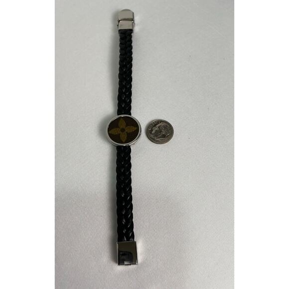 Louis Vuitton Monogram Canvas Adjustable Black Leather Bracelet - Picture 3 of 6